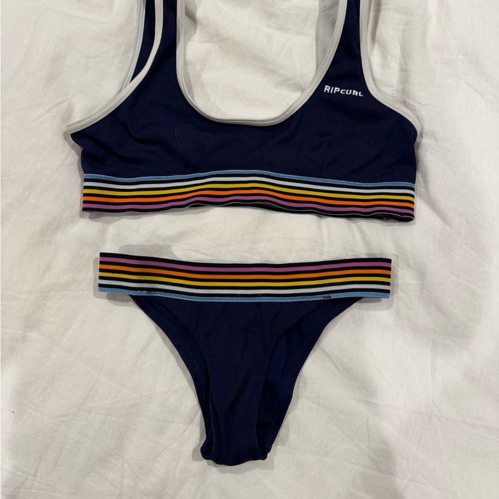 Rip Curl Dark Blue Bikini with Multicolor Stripes